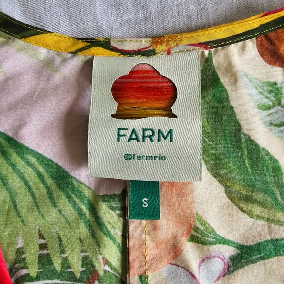 FARM Rio Fruit Print Mini Dress Puff Sleeves Cotton Yellow Pink Green Small - Picture 5 of 10